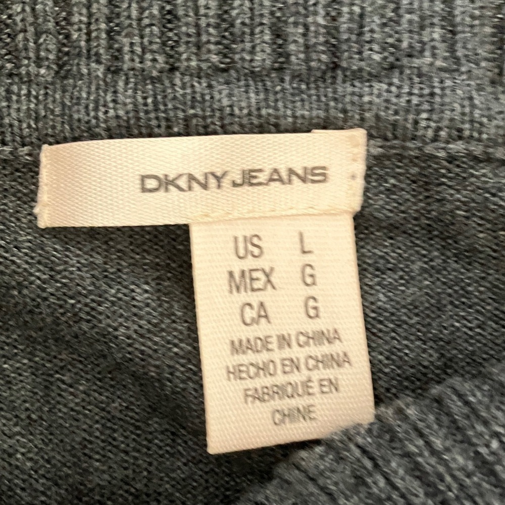 DKNY women’s size large Charcoal Cowl Neck Sweater with large snaps - Picture 2 of 14